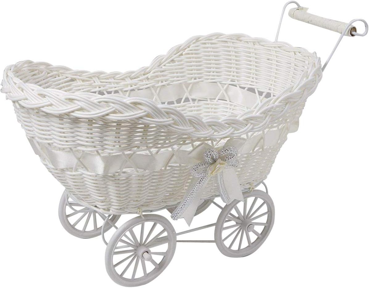 SAFRI® LARGE BABY PRAM HAMPER WICKER BASKET BABY SHOWER PARTY GIFTS BOYS GIRLS NEW BORN (White)