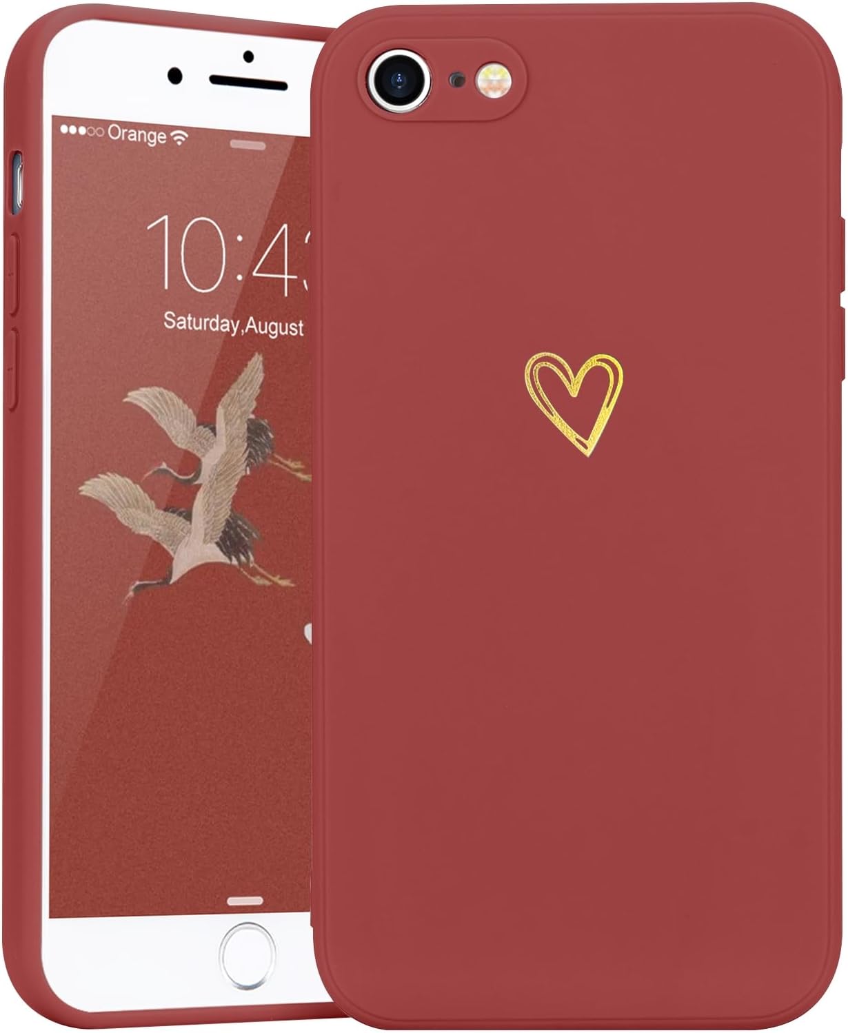 Wirvyuer Compatible with iPhone SE Case 2022/2020, iPhone 8 iPhone 7 Phone Case for Women Girls Silky Soft Protective Shockproof Silicone Phone Case with Cute Heart Pattern Design, Red