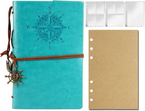 Sky Blue Leather Journal: Refillable Vintage Notebook with 160 Pages, 3 Pocket Inserts. Ideal Gift for Women, Teen Girls.