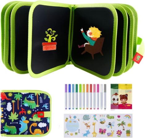 Doodle Book: Double-Sided Drawing Board with Coloring Pens – Portable Learning Pad for Kids’ Creativity.