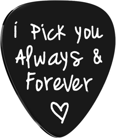 Guitar pick gift with “I Pick You Always Forever” engraving for anniversary, wedding, Christmas, birthdays, Valentine’s Day.