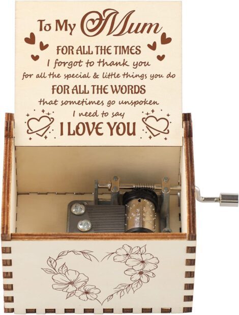 Wooden hand crank music box with “You Are My Sunshine” song, perfect for mum on various occasions.
