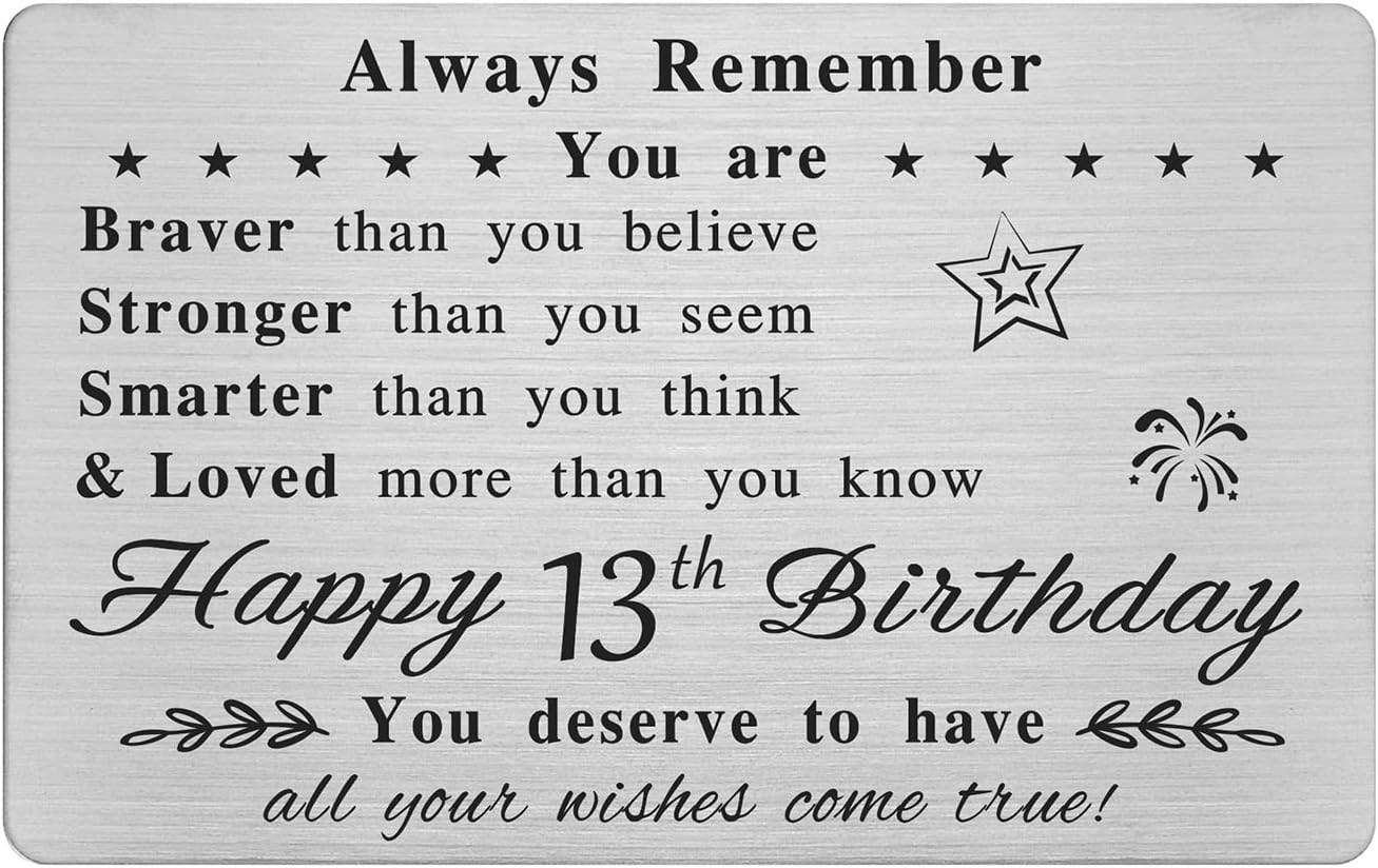 FALOGI Happy 13th Birthday Card - You Are Loved More Than You Know - 13 Year Old Birthday Gifts for Boys Girls, Personalised Engraved Wallet Card