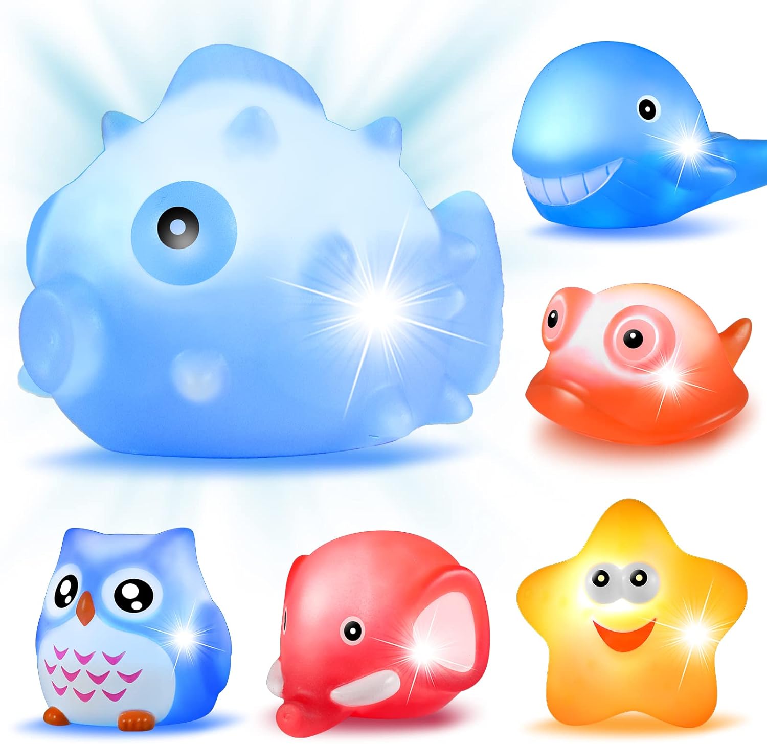 EUCOCO 6 Pack Animal Light Up Baby Bath Toys - Gifts for Kids