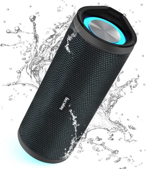 HEYSONG Waterproof Bluetooth Speaker: Portable, LED Light, Enhanced Bass, 40H Play, TF Card, True Wireless Stereo.