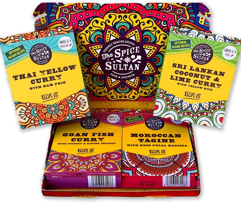 The Spice Sultan World Spice Kits Gift Set, Selection of Four Hand-Crafted Recipe Kits, Vegan Friendly, Gluten Free, Sugar Free, Cook & Discover Delicious Meals at Home