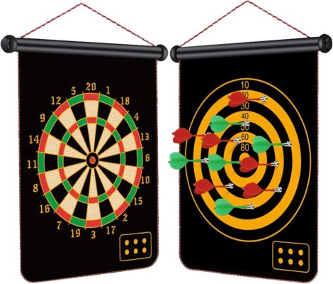 Kid’s Magnetic Dartboard: 2-in-1 Game Set with 12 Darts for Safe Indoor/Outdoor Fun