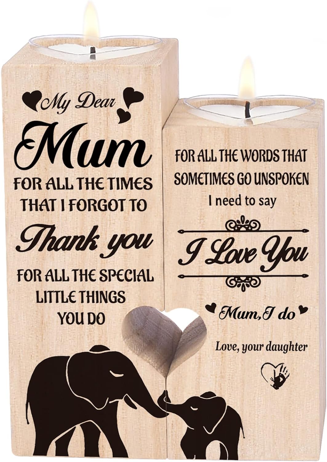 Double Sided Printed Wooden Candle Holder mum birthday gifts Anniversary birthday decoration gift heart shaped candle mum candle holder mum gifts from daughter