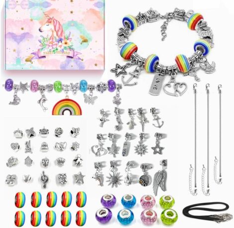 DIY Girls Charm Bracelet Kit – 63pcs Arts & Crafts Set, Perfect Gift for 8-12 Year Olds, Top Xmas 2022.