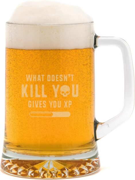 XP Engraved Beer Glass Tankard for Gamers – Funny Gaming Gifts (11 words)