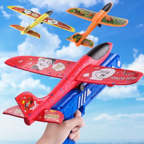 Foam Glider Catapult Plane Toy – Outdoor Flying Toys for Kids: 3-Pack Airplane Launchers, Birthday Gifts for 4-12 Year Olds.