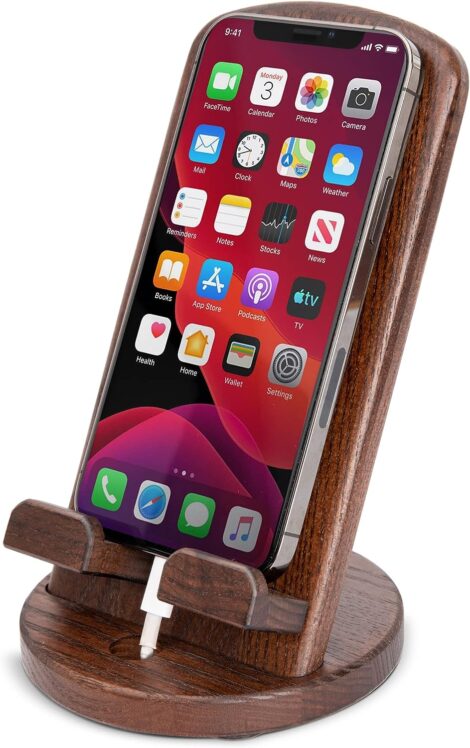 Teslyar Wood Phone Stand for Desk Holder – Portable Men’s Nightstand Organizer & Gift