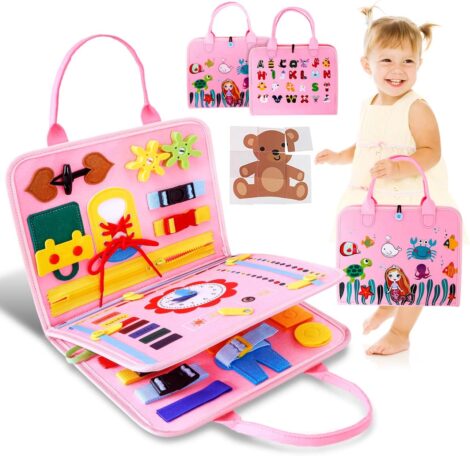 Sensory Busy Board for 1-3 Year Old Girls, Educational Montessori Toy – Ideal Travel Toy