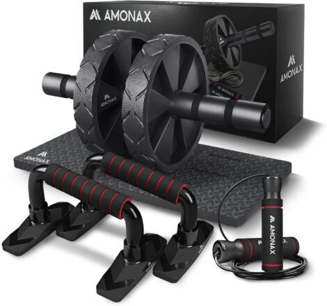 Amonax Home Gym Bundle: Ab Roller, Skipping Rope, Push-up Handles. Fitness Equipment for Abs, Weight Loss & Strength Training.