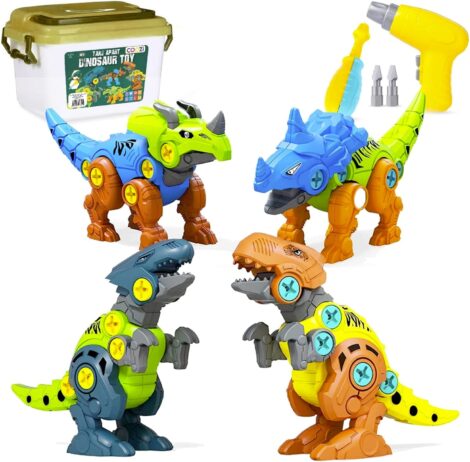 COOZI Kids STEM Dinosaur Set: Take Apart, Storage Box, Electric Drill – Educational Interactive Toys