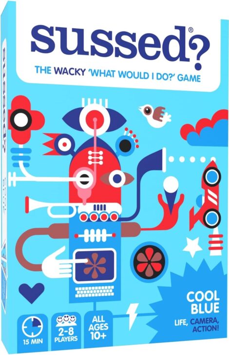 Shortened product name: SUSSED Card Game – Wacky ‘What Would I Do?’ | All Ages, 10+ | 2-8 Players | Blue Edition.