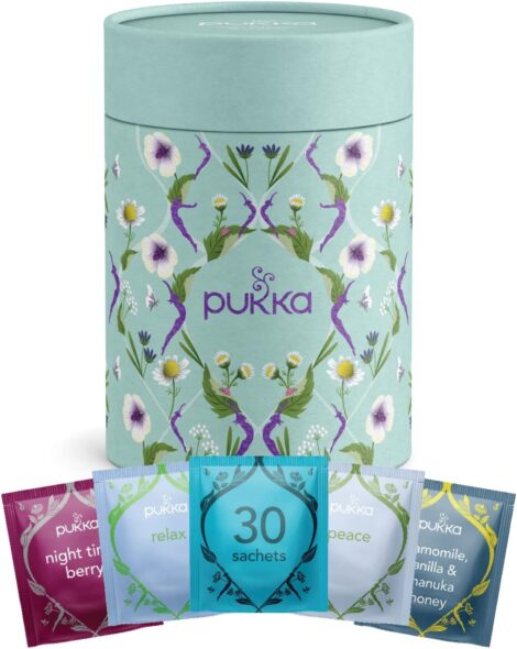 Pukka Herbs Calm Tea Gift Set – 30 Sachets, 5 Flavors, Blue, Ideal for Special Occasions