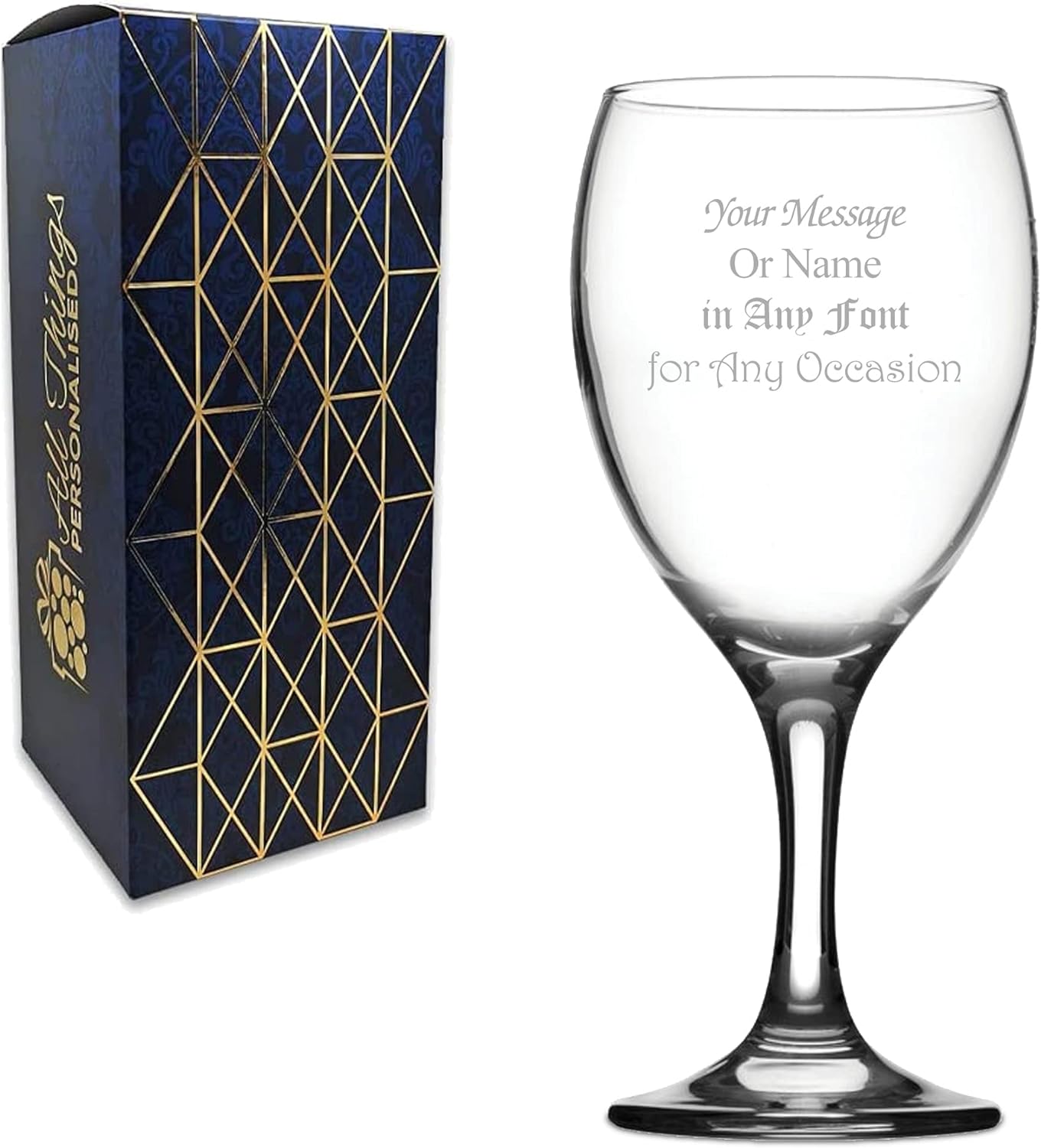 Personalised Engraved Imperial Wine Glass, Personalise with Any Message for Any Occasion, Stylize with a Variety of Fonts, Laser Engraved, Gift Box Included