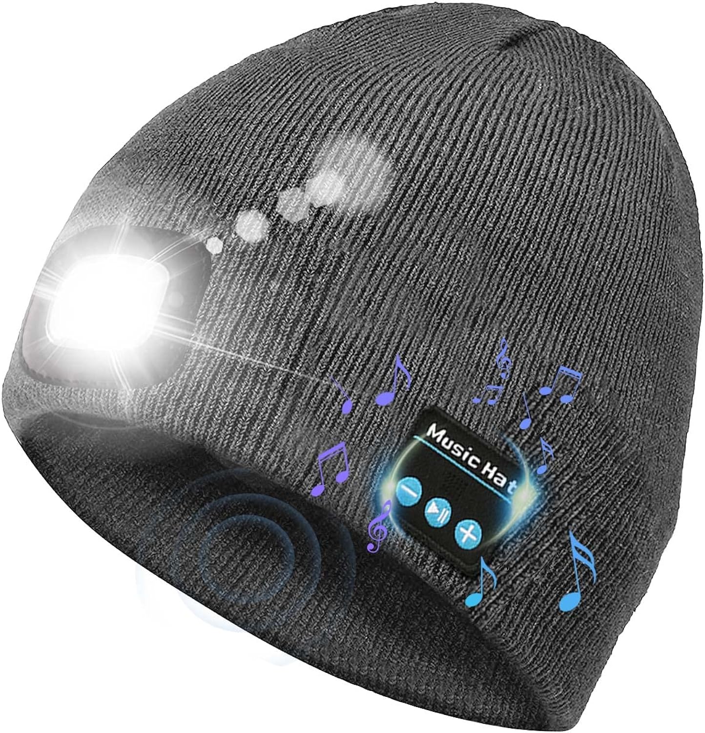 Gifts for Men, Bluetooth Beanie Hat with Light 2022 Upgraded V5.0 Bluetooth Hat with Torch Built in for Winter Running Wireless Music Beanie USB Rechargeable Gifts Stocking Fillers for Men Black