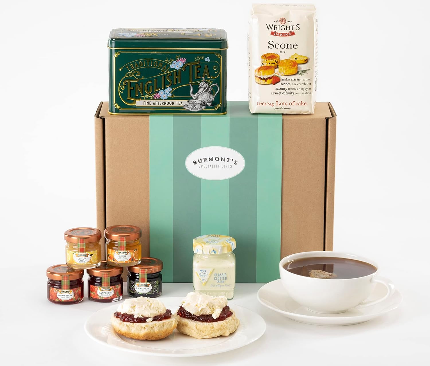 The Ultimate Great British Afternoon Tea & Scones Hamper - Including Tea, Scone Mix, Clotted Cream, Jams, Preserves & Marmalades - Hamper Exclusive To Burmont's