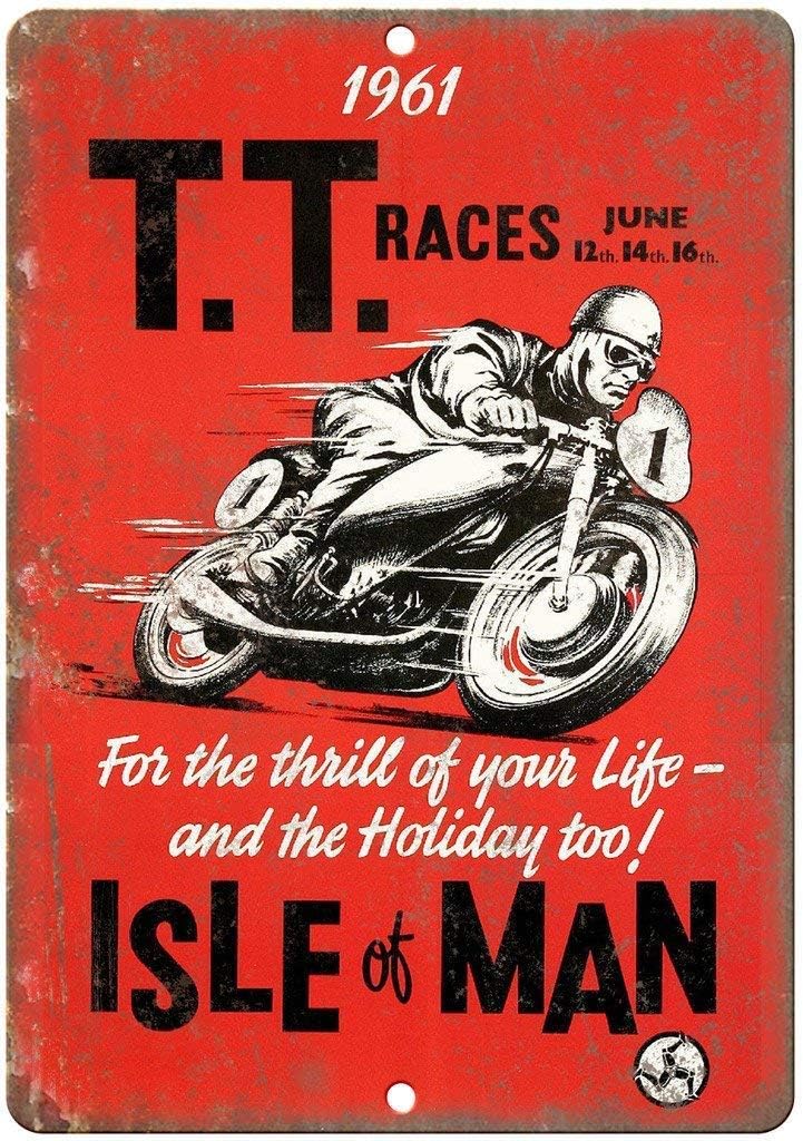 LINQWkk Original TT Races Isle of Man Motorcycle Tin Sign Vintage Wall Poster Retro Iron Painting Metal Plaque Sheet for Bar Cafe Garage Home Gift Birthday Wedding