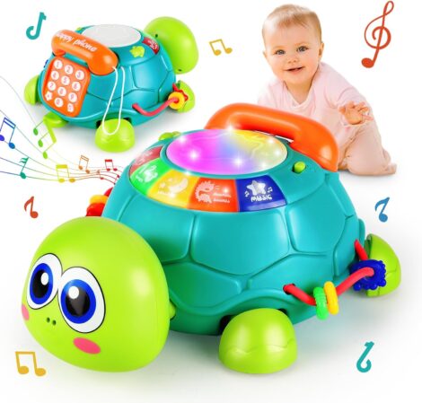 1st Birthday Turtle Crawling Toy with Phone Light and Sounds for 1 Year Olds