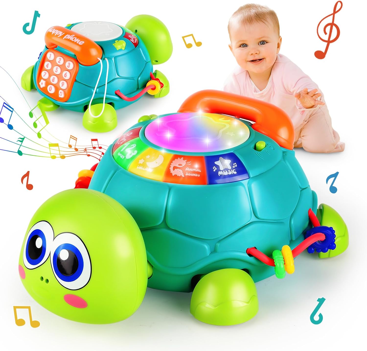 Toys for 1 Year Old Girls Boys Turtle Crawling Toys with Phone Light Sounds Baby Musical Toys for Baby 6 9 12+ Months 1st Birthday Gifts for Girls