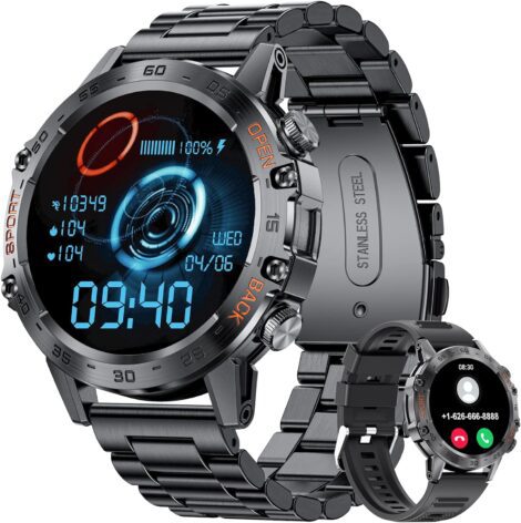 Men’s Military Smart Watch 2023: Bluetooth Call, Heart Rate and Sleep Monitor, IP67 Waterproof