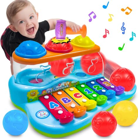 Eastsun 2-in-1 Baby Toddler Toys: Xylophone, Balls, Hammering for Ages 1-2. Perfect Birthday Gift!