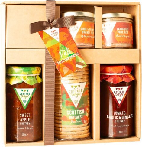 Cottage Delight Pate Selection Hamper – A Savoury Gift for Pate Lovers with Biscuits, Pates & Chutneys.