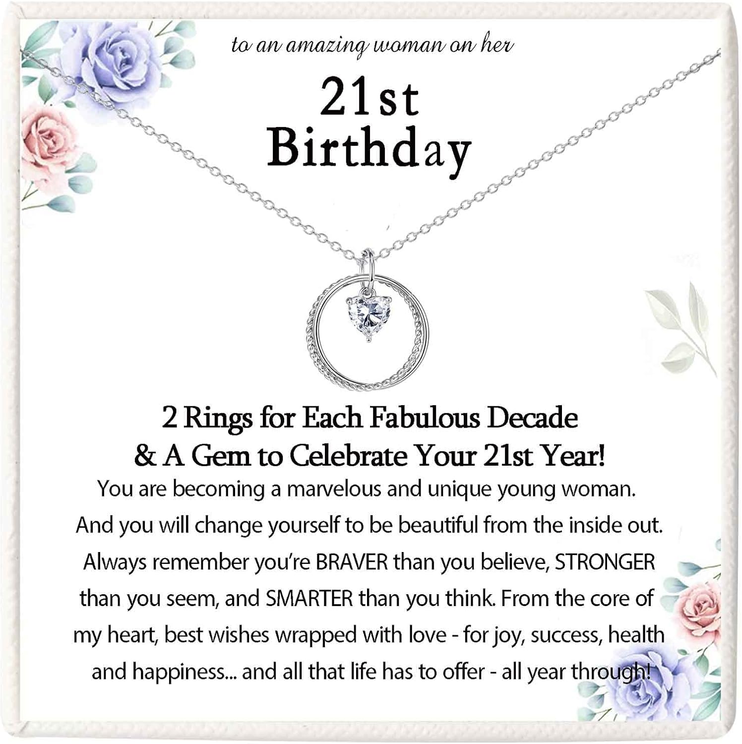 KORAS 21st 30th 40th 50th 60th 70th 80th 90th Birthday Gifts for Women, Sterling Silver Chain Necklace for Her Mum Daughter Grandma Friend, Unique Birthday Gifts Ideas