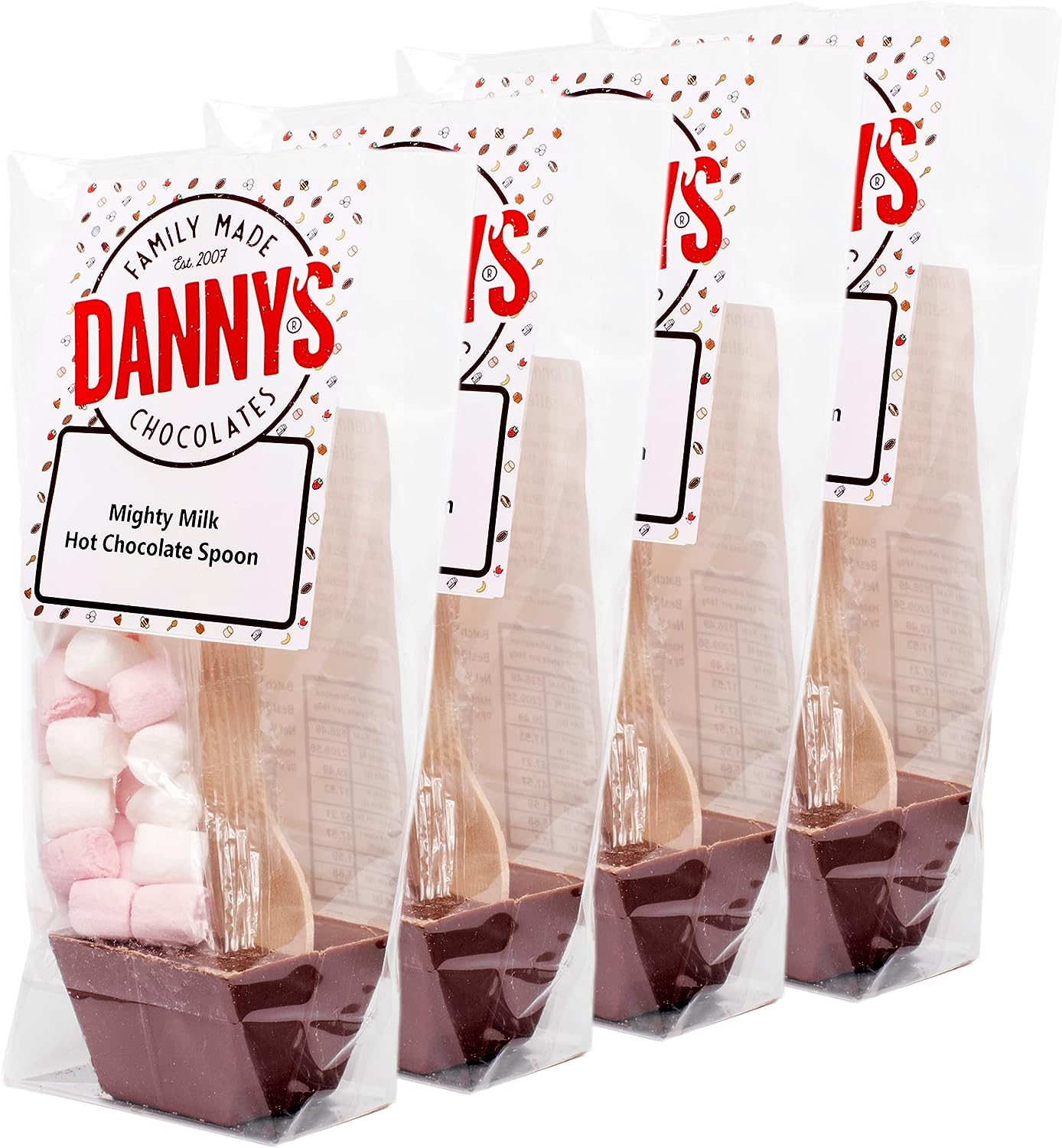 Danny's Hot Chocolate Spoons with Marshmallows - 4 x Large 50g Mighty Milk & Mallows Hot Chocolate Stirrer - Xmas Eve Box Fillers - Secret Santa Gifts - Hot Chocolate Sticks