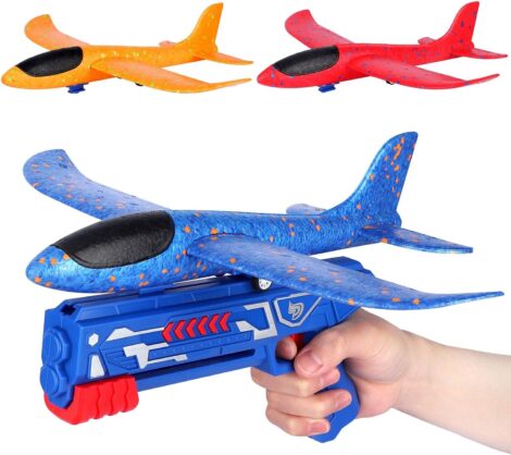 Foam Throwing Glider Plane with Catapult Gun – Kids’ Airplane Launcher Toy