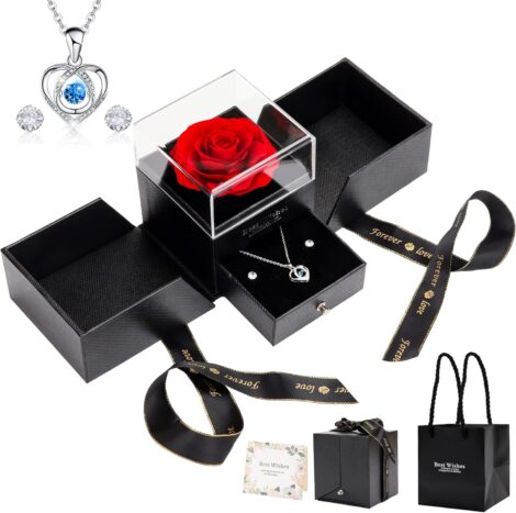 UUEMB Eternal Rose Gift Set: Necklace, Earrings. Ideal for Mother, Wife, Girlfriend. Perfect for Special Occasions.