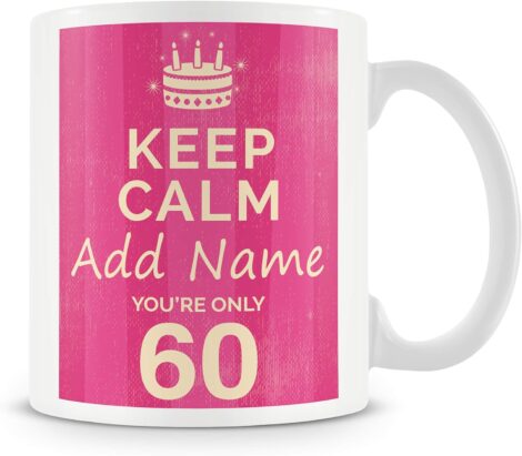 Personalized Pink Keep Calm Mug with Name for 60th Birthday Gift (Women)