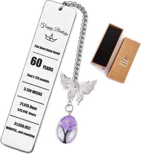 YHH 60th Birthday Bookmarks with 3D Butterflies & Tree Pendant- Unique Gift for Grandma, Grandpa, Aunt.