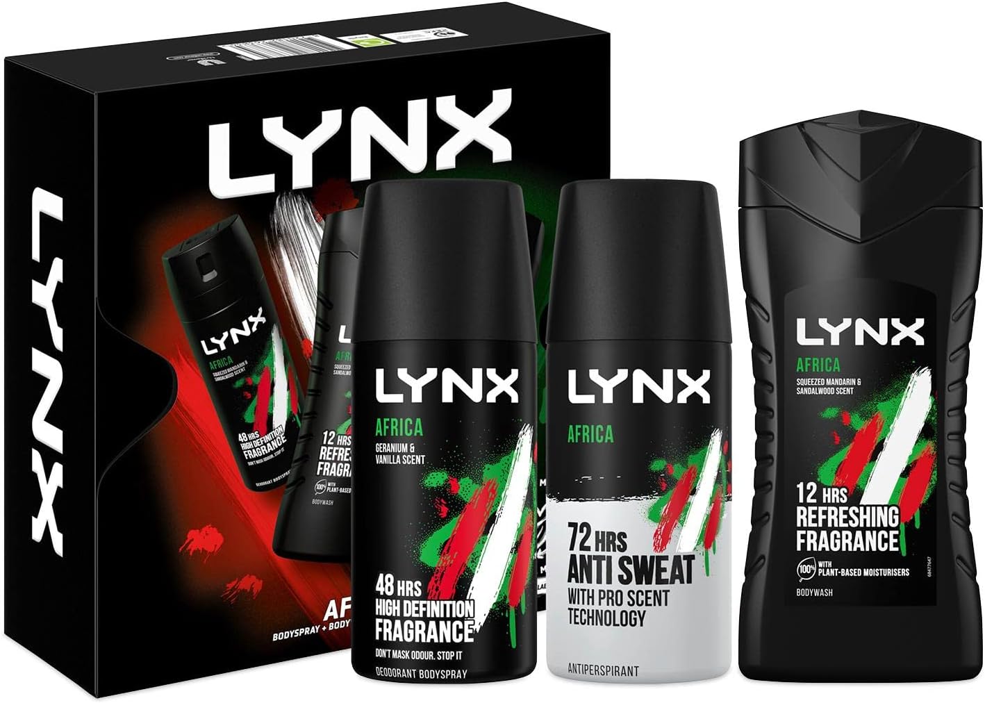 Lynx Africa Retro Limited Edition Trio Anti-Perspirant Deodorant for Men 48 hr Fragrance & Body Spray with Shower Gel Gift Set For Men 3 piece