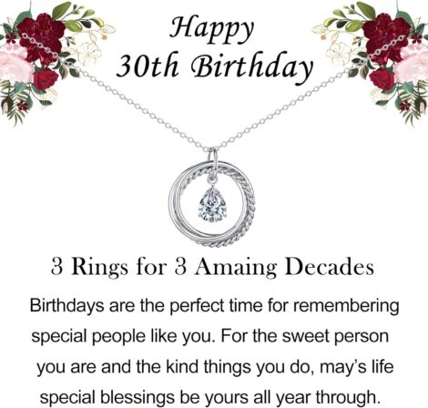 Women’s birthday gifts, best friend, sterling silver necklace for milestone birthdays (30th-70th)