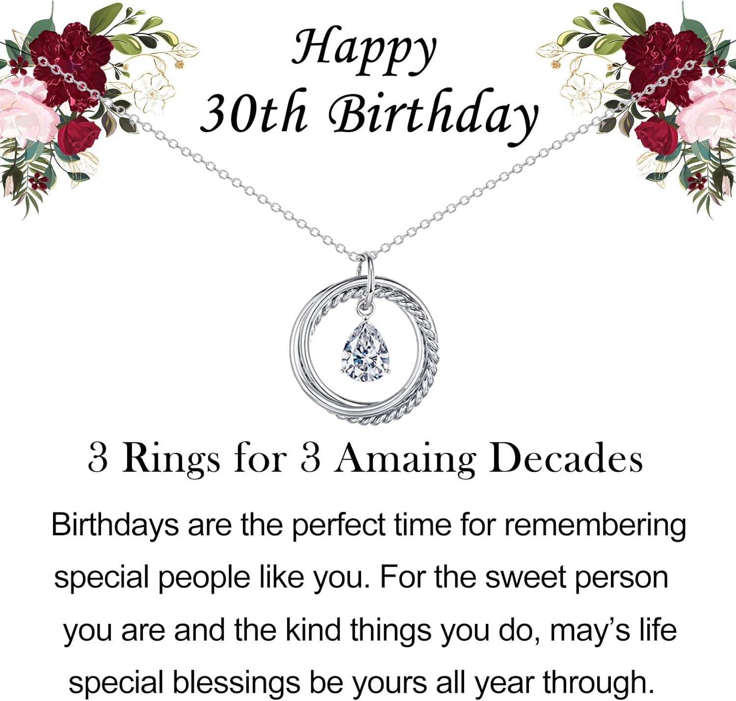 VOSAP 30th 40th 50th 60th 70th Birthday Gifts for Women, Best Friend Birthday Gifts, Sterling Silver Chain Necklace Jewellery 30th 40th 50th 60th 70th Birthday Gifts for Her Daughter Mum Sister