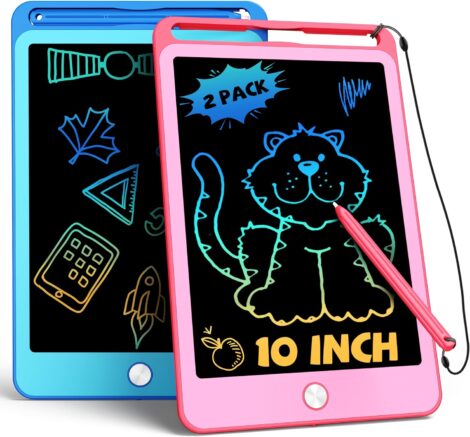 TEKFUN 2 Pack LCD Writing Tablet for Kids: 10″ Doodle Board Drawing Tablet with Lanyard, Educational Toddler Toys.