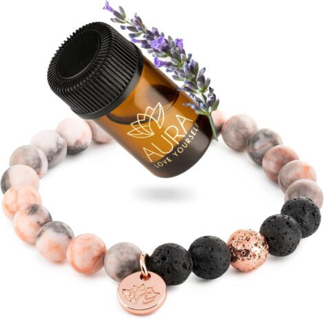 AURA Self-Care Gift for Women: Lava Rock Bracelet with Lavender Essential Oil Aromatherapy Diffuser