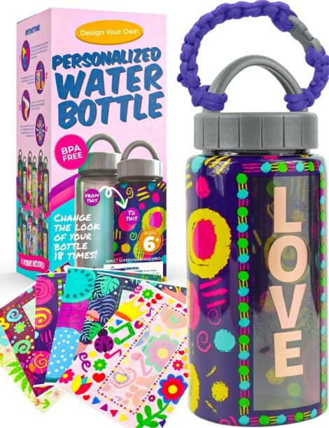 Purple Ladybug Kids Water Bottle Decor Set – 6 Unique Wrap Designs – Great Gifts for Girls 6-11.