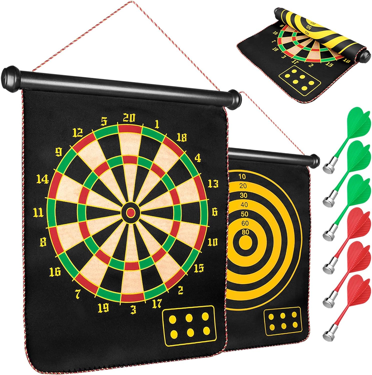 Sided Magnet Dart Board Set Powerful Double 17'' - 6 Magnet Darts Double Sided Design for Kid and Adults Dartboard Game Party and Gifts | Indoor Outdoor Family Game Kids
