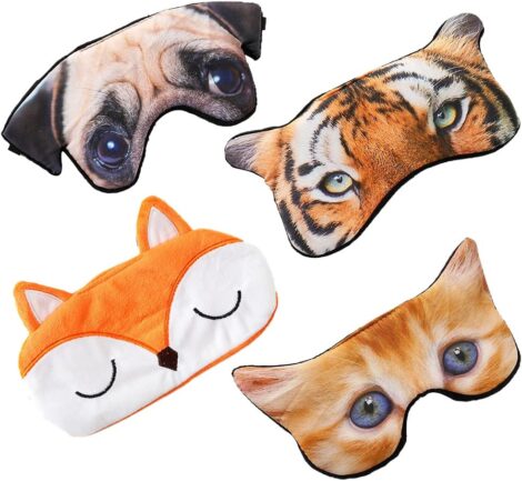 4 Animal Eye Masks for Sleep: Soft, Cute Blindfolds ideal for Games, Travel, and Sleep.