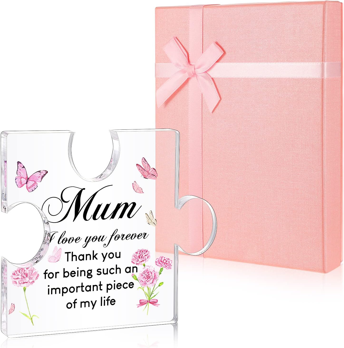 Namalu Mum Birthday Gifts Engraved Acrylic Block Puzzle Mum Gifts Gifts for Mum on Her Birthday Mum Presents with Pink Gift Box and Shredded Tissue for Mother's Day Gift from Daughter and Son