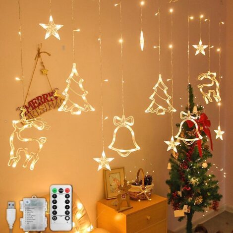 Jsdoin Christmas Curtain Light: LED String with 8 Modes, Waterproof, USB/Battery, for Wedding Party Decoration.