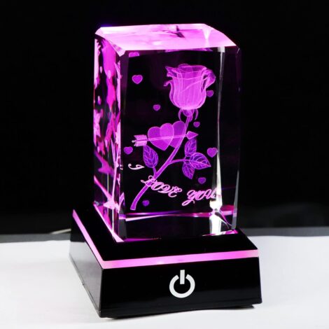 Engraved 3D Rose with LED Base: Romantic Valentine’s Day Gift for Him/Her