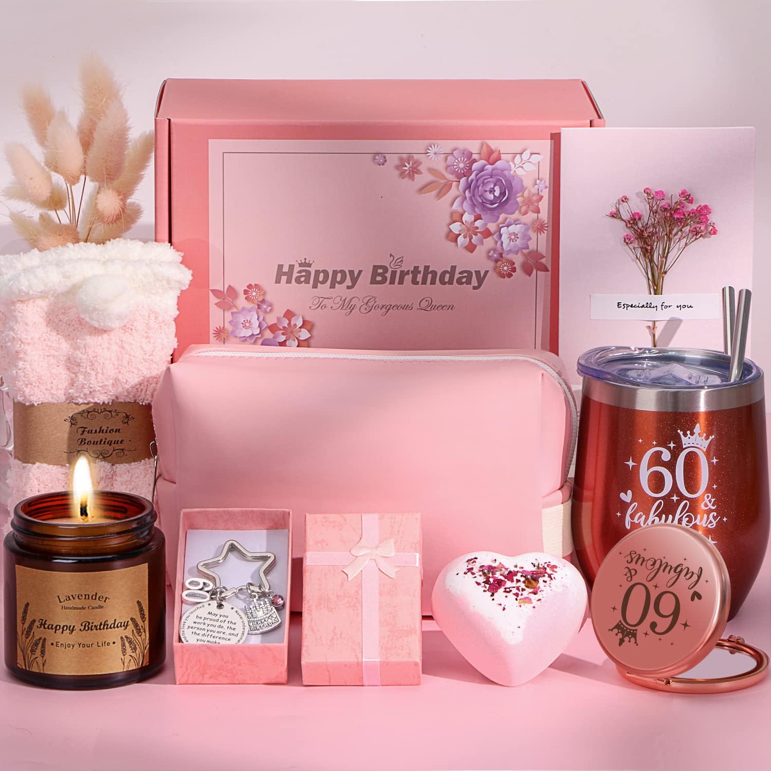 60th Birthday Gifts for Women, Personalised Birthday Hampers for Women Turning 60, Funny 60 Year Old Pamper Gift Basket for Best Friend, Mum, Sister, Wife, Auntie, Ladies 60th Birthday Presents Ideas