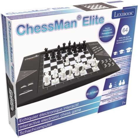 Lexibook CG1300 Chessman Elite – Interactive chess game with 64 levels of difficulty, LEDs, battery or 9V adapter.