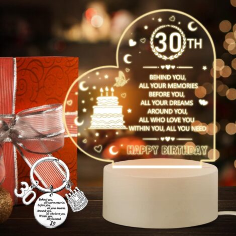 30th Birthday Gifts for Women, Decorations, and Personalized Night Light USB